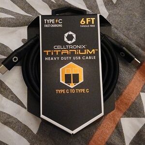 Nwt Celltronix Titanium Heavy Duty Type C To Type C Rapid Charging Cable - Black